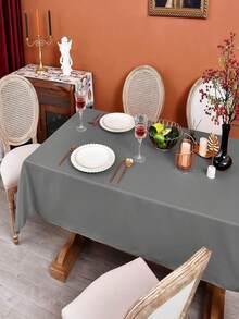 1pc Stain-Resistant Polyester Fiber Washable Tablecloth, Suitable For Wedding, Banquet, Restaurant, Buffet, Birthday Party, Welcome Party, Home Decor - Grey - View 5