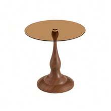 Round Glass Side Table, Modern And Elegant Coffee Table With Tempered Glass Top And Stable Base, Compact Side Table For Living Room And Bedroom (Table Only) - 棕色 - 查看 1