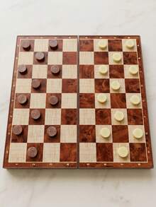 2-In-1 Wooden Magnetic Chess & Checkers Set - Foldable Chess Board Game For Party & Entertainment - Multicolor - View 2