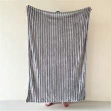 1pc Oversized Striped Blanket, Wide Stripe Cutout Faux Rabbit Fur, Milk Plush, Flannel Throw Blanket, Casual Nap Blanket, Office Siesta Small Throw - Light Grey - View 4
