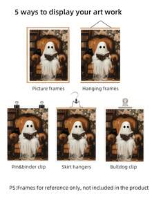 1pc Frameless Ghost And Cat Library Theme Spooky Halloween Wall Art Canvas Poster Print - Whimsical Vintage Decor For Bedroom, Dorm, Apartment, Living Room, Room Decor Bedroom, Decoration, Prints For Wall, Vintage Decor & Best Gift Choice - Frameless - View 6