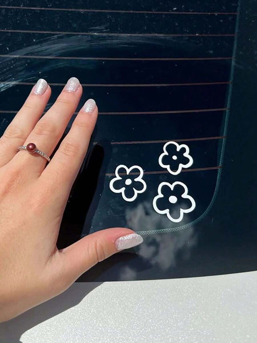 Flower Pattern Car Mirror Sticker - White - View 1