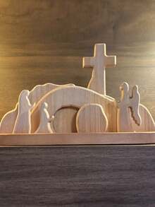 7PC/Set Empty Tomb Easter Scene And Cross Decoration,Wooden Resurrection Scene Cross Jesus Tomb Tray Set, Jesus Nativity Scene Decor For Religious Home Office Tabletop Christian Gifts,Home Statue Ornament Grave Festival ,Mothers Day Gift, Birthday - Brown - View 11