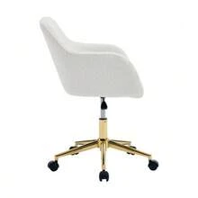 002 - Modern Swivel Office Chair In Plush-Effect Fabric, Height Adjustable, 360° Swivel, Gold Legs, For Office And Home Office, White - Ivory White - View 6