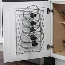 5-Tier Wall Mount Pot Lid Rack, Multi Function Cabinet Door Organizer With Cutting Board Holder & Towel Bar, Space Saving Kitchen Storage Rack For Pan Lids Chopping Boards - Silver - View 3
