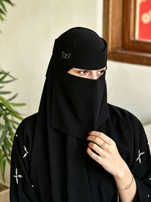 1 Buah Niqab Wanita Motif Kupu-kupu Biru Ungu, Masker Ringan dan Bernapas dengan Tali Pengikat - Topeng kupu-kupu hitam-biru-ungu - View 3