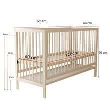 Cuna multifuncional 3 en 1 de madera Flieks, fabricada en madera de pino, convertible en cuna de noche, escritorio y caballete, cama infantil regulable en altura con acabado en madera natural, sin colchón, 120 * 60 * 90 cm. - Natural - Ver 4