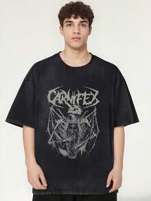 Men's Gothic Grunge Summer T-Shirt, A Unisex Loose Fit T-Shirt With Punk Aesthetics, Perfect For Dark Streetwear And Harajuku Style, Made By R8AD - 黑色 - 查看 1