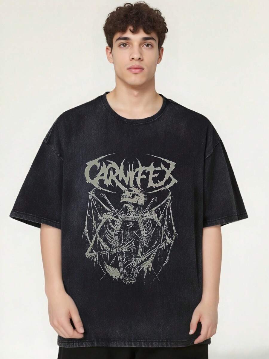 Men's Gothic Grunge Summer T-Shirt, A Unisex Loose Fit T-Shirt With Punk Aesthetics, Perfect For Dark Streetwear And Harajuku Style, Made By R8AD - 黑色 - 查看 1