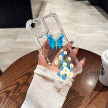 Funda para Teléfono: Escena de Pradera con Mariposas Azules y Margaritas con Estrellas, Transparente, Anticaídas de Cuatro Esquinas para, 8, 12, 13, 14, 15, 16, 17, PRO, PROMAX, PLUS,, 16E, 17AIR, X, XS, XR, XSMAX, El Regalo de Primera Elección para el Teléfono - transparente - Ver 2