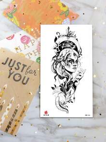 Big Size Body Art Fake Tattoos For Women, Black Beautiful Women And Skull Patterns, Waterproof Fake Tattoos, Last 2-5 Days, Cover Scars, Use On Arms, Chest, Waist, Back And Legs - Black - View 6
