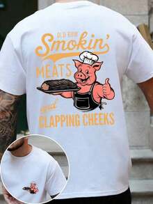 Camiseta de manga corta con estampado de chef cerdo rojo, moda masculina Elección perfecta de regalo de cumpleaños o festividad pra amigos, familiares, novio o novia - Blanco - Ver 1