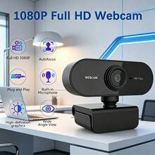 Webcam > 1080P Full HD, Auto Focus, Wide Angle View, Built-In Microphone, USB Plug And Play > Suitable For Laptops And Desktops, Suitable For Video Conferencing, Online Courses, Live Streaming > Compact High Definition USB Computer Camera, Suitable For Office And Home Use - View 2