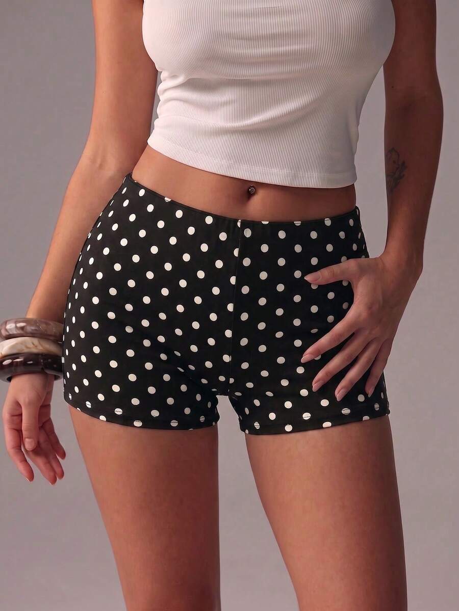Summer New Black And White Polka Dot Mini Vintage Casual Short Pants - Charcoal Black - View 1