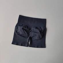 Pantalones cortos de tres puntos para levantamiento de glúteos color melocotón, pantalones cortos de Yoga de cintura alta de verano, pantalones deportivos para correr a la moda y sexis de Color sólido - Azul - Ver 8