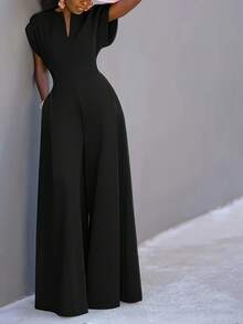 Mono elegante, pantalón largo de pierna ancha, mono de mujer de moda de pierna larga, Niannian - Negro - Ver 3