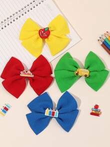 4pcs Back To School Red Yellow Blue Green Fabric Hair Bow Clips,Cute Accessories Decor,First Day Of School Student Teacher Gifts,Classroom Life Clips - Multicolor - View 8