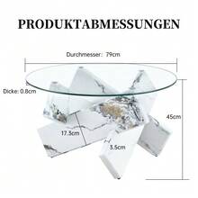 Round Coffee Table In MDF And Glass (Colors Of Your Choice): Textured Grey Cross Legs, Simple And Modern Style. Diameter: 79 Cm, 0.8 Cm Thick Tempered Glass Top. - White - View 5