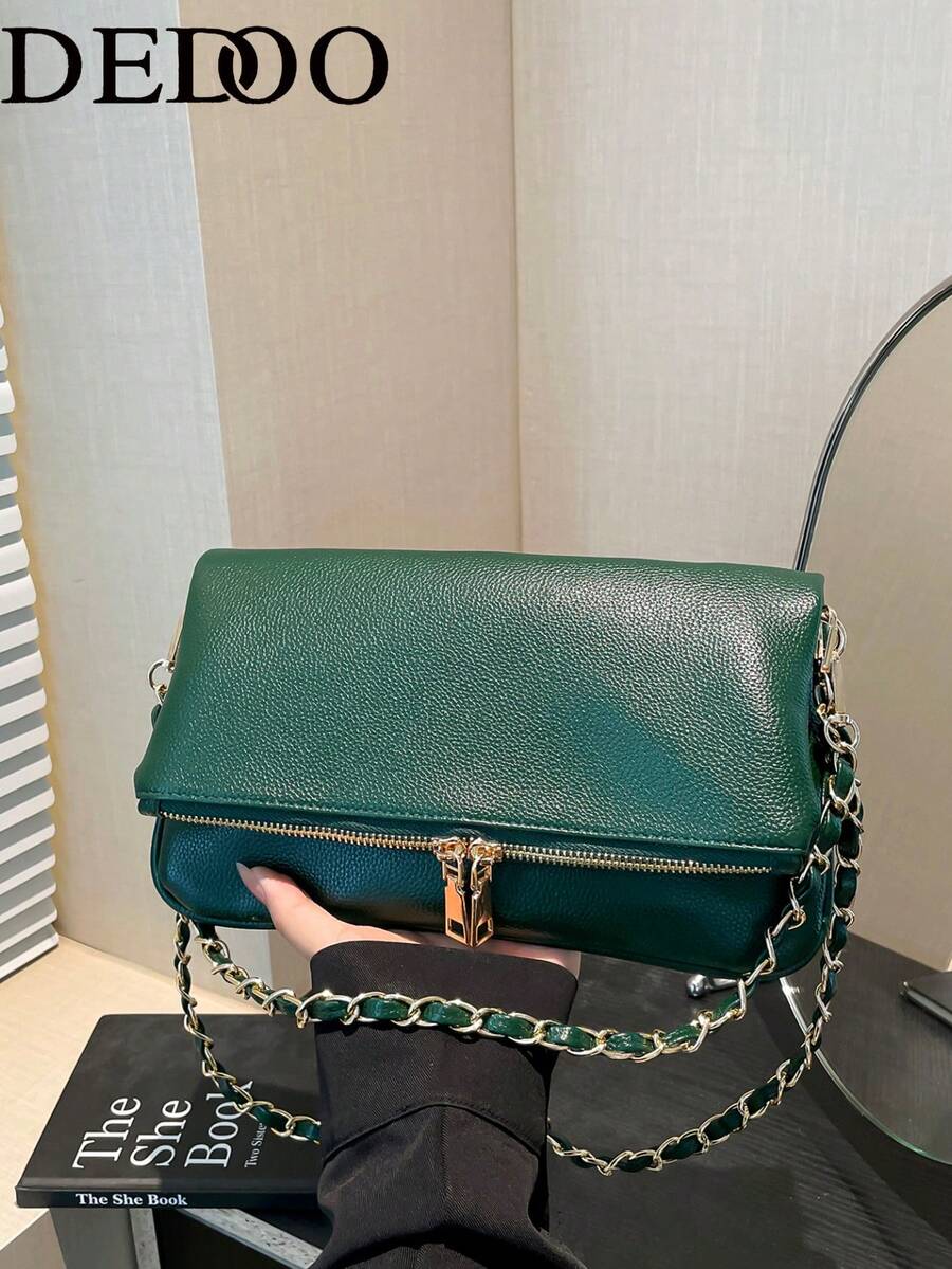 Dedoo Damen Ketten-Schultertasche, Klappen-Umhängetasche, umwandelbare Reißverschluss-Handtasche im Boho-Stil, minimalistische elegante Handtasche, geeignet für Arbeit und täglichen Gebrauch