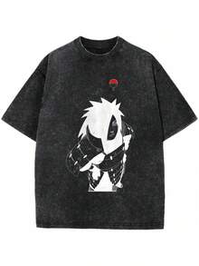 Camiseta de Anime Uchiha Madara Harajuku, Camiseta Lavada, Ropa Urbana Hip-Hop para Hombre, Camiseta de Manga Corta Oversize Unisex para Mujer BPRM - Negro - Ver 1
