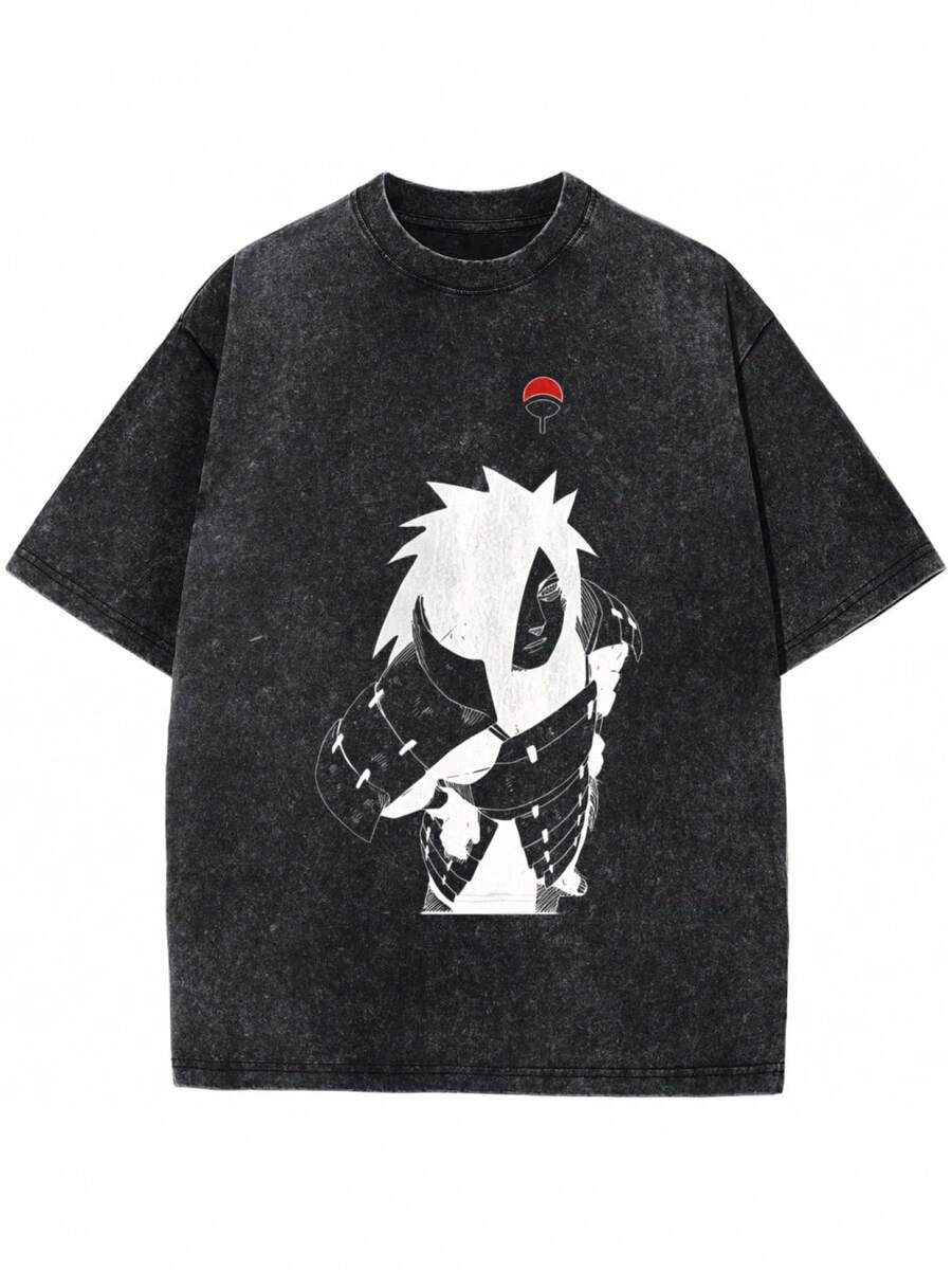 Camiseta de Anime Uchiha Madara Harajuku, Camiseta Lavada, Ropa Urbana Hip-Hop para Hombre, Camiseta de Manga Corta Oversize Unisex para Mujer BPRM - Negro - Ver 1