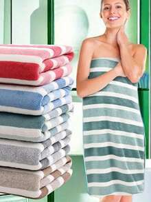 2 Packs Striped Towel, Face Towel Set | Ultra Soft Quick Dry Microfiber | Highly Absorbent, Suitable For Home Bathroom | Suitable For Couples Adults | Travel Beach Towel,Women's Bath Towel, Bath Towel Set - Multicolor - View 1