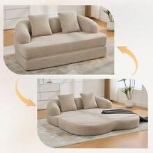 2-In-1 Convertible Sofa For Two People, With Two Cushions, Unfoldable Double Sofa Bed, Versatile Sofa For Guest Rooms And Living Rooms (Khaki Caterpillar) - Khaki - View 5