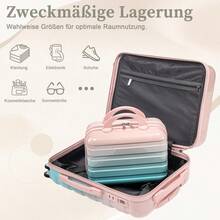 Juego de equipaje de material PC duradero con 2 tamaños (14/20 pulgadas), equipado con ruedas giratorias, cerradura de combinación y bolsa de cosméticos de 14 pulgadas, color rosa - Rosa + PC - Ver 11