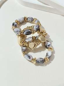 Juego de pulseras de cuentas acrílicas gruesas de estilo boho vintage, pulseras con dijes de pepita de oro para mujeres y parejas, de lujo y alta gama para fiestas y uso diario. - Multicolor 7 - Ver 7