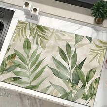1pc Home Decor Plant Pattern Printed Absorbent Mat, Dish Drying Mat, Espresso Machine Countertop Absorbent Mat, Drainage Mat, Soft Faucet Absorbent Mat, Sink Cup Mat, Kitchen Supplies, Bathroom Supplies - Multicolor - View 6