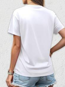 ropa de mujer3388 #   Elegante Camiseta Blanca de Manga Corta para Mujer, Camiseta de Verano a la Moda para Viajes, Citas, Regalo, Vacaciones, Playa, Blusa de Mujer - Blanco - Ver 3