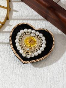 1pc Elegant Style Bee Flower Heart Design Palace Emblem Full Rhinestone Embellished Shiny Women's Brooch Luxurious Jewelry Lapel Pin Suitable For Daily Wear And Dating Gift - Heart Shape - View 20