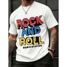 Verano, Cuello Redondo, Camiseta, Hombre, Rock and Roll con Diseño de Letras Coloridas y Estilo Retro, Algodón Suave y Cómodo, Estilo Urbano y Musical - Blanco - Ver 1