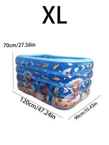 Inflatable Swimming Pool With Soft Inflatable Floor, Cartoon Pattern, 55" X 37" X 27", Suitable For Family Members, Ideal For Backyard, Garden, Outdoor And Party Scenes, Multiple Sizes Available - Multicolor - View 9