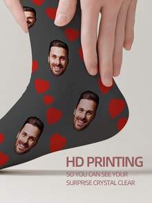 1 Pair Customized Face Pattern Socks, Personalized Photo Socks, Custom Printed Socks, Funny Face Socks, Custom Pattern Socks, Print Any Face Pattern On Socks, Anniversary Gift, Valentine's Day Gift, Unique Birthday Gift, Personalized Collectible - Multicolor - View 5