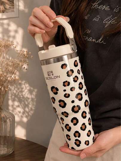 SCALON 30oz/900ML 1PC Large Capacity Straw Insulated Tumbler, With Handle And Straw, Portable Stainless Steel Vacuum Leak-Proof Drinking Cup, Ice Tumbler, Travel Mug, Stainless Steel Insulated Cold Cup, Coffee Cup, Suitable For Travel, School, Office, Outdoor, Gym, Home And Other Scenes, Gift For Friends, Family, Holiday Gift, Birthday Gift (Includes Straw)