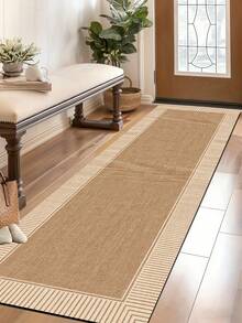 1pc Light Brown Linen Texture Fine Striped Diatom Mud Kitchen Mat, Rubber Backing Non-Slip Water-Absorbent Stain-Resistant, 3.5mm Trimmable, Natural Wood Minimalist Home Decor Kitchen Bathroom Hallway Living Room Universal Foot Mat - View 9