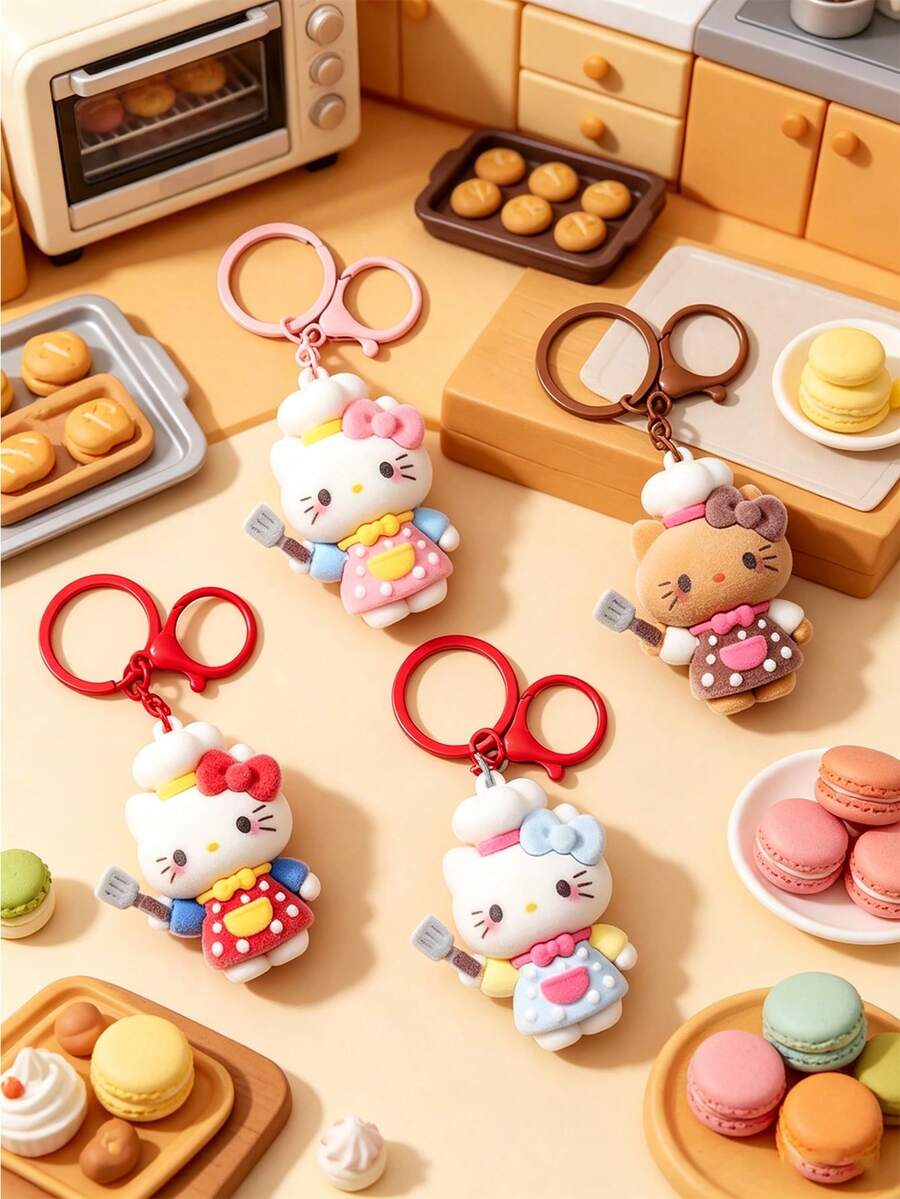 Llavero de Gato Estilo Chef Súper Lindo, ¡4 Colores Disponibles! Ligero y Portátil, Perfecto para Combinar con Bolsos y Llaves, Accesorio Diario Adorable para Amantes de los Dibujos Animados~ - Multicolor - Ver 1