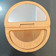 1pc Handmade Bamboo Crescent-Shaped Shaped Mirror, Portable And Compact, Suitable For Yoga, Meditation, Travel And Desktop Grooming, With Painted Decoration, Applicable For Office, Bag Decoration, Durable Bamboo Material - Apricot - View 4
