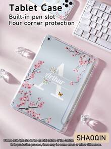 客製化平板保護殼 文字客製化 26字母櫻花風 單殼（無前蓋）適用 iPad mini 4/5/6/7、Air 8 (2026款)、Galaxy Tab A9 8.7 吋、Tab A7 Lite 8.7 吋，創意 DIY 平板保護殼，適合兒童、家庭、寵物，生日、週年、新年、開學季等客製化禮物 - 彩色 - 查看 3
