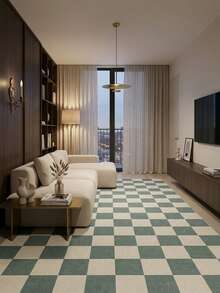 1pc Luxury Nordic Modern Minimalist White & Green Checkerboard Pattern - Rectangular Soft Faux Cashmere Machine Washable Area Rug, Suitable For Living Room, Bedroom, Entryway, Bathroom, Hallway, Patio, Kitchen, Indoor & Outdoor, All Season Large Size Floor Mat, Home Decor - Multicolor - View 2