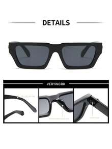 Verywork 1 Pair Casual Rectangular Wide Frame Rhinestone Heart-Shaped Plastic Full Frame Women's Sunglasses, UV Protection, Popular Design, Fashion Basic Style, Suitable For Daily Life, Summer, Street Photography, Beach Party, Outdoor Leisure Activities, Date Outfit And More, Fashion Accessory, Suitable For All Face Shapes - Multicolor - View 4