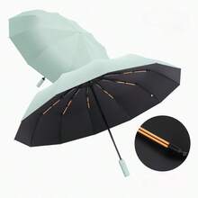 72骨超防風自動傘，男女通用大尺寸防雨防曬抗UV折疊傘（綠色）附男孩情人節愛心圖案，夏季涼爽海灘旅行用 - 淺綠 - 查看 10