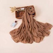 1pc Spring/Summer Casual Versatile Modest Hijab Minimalist Solid Color Soft Breathable Chiffon Scarf - Khaki - View 2