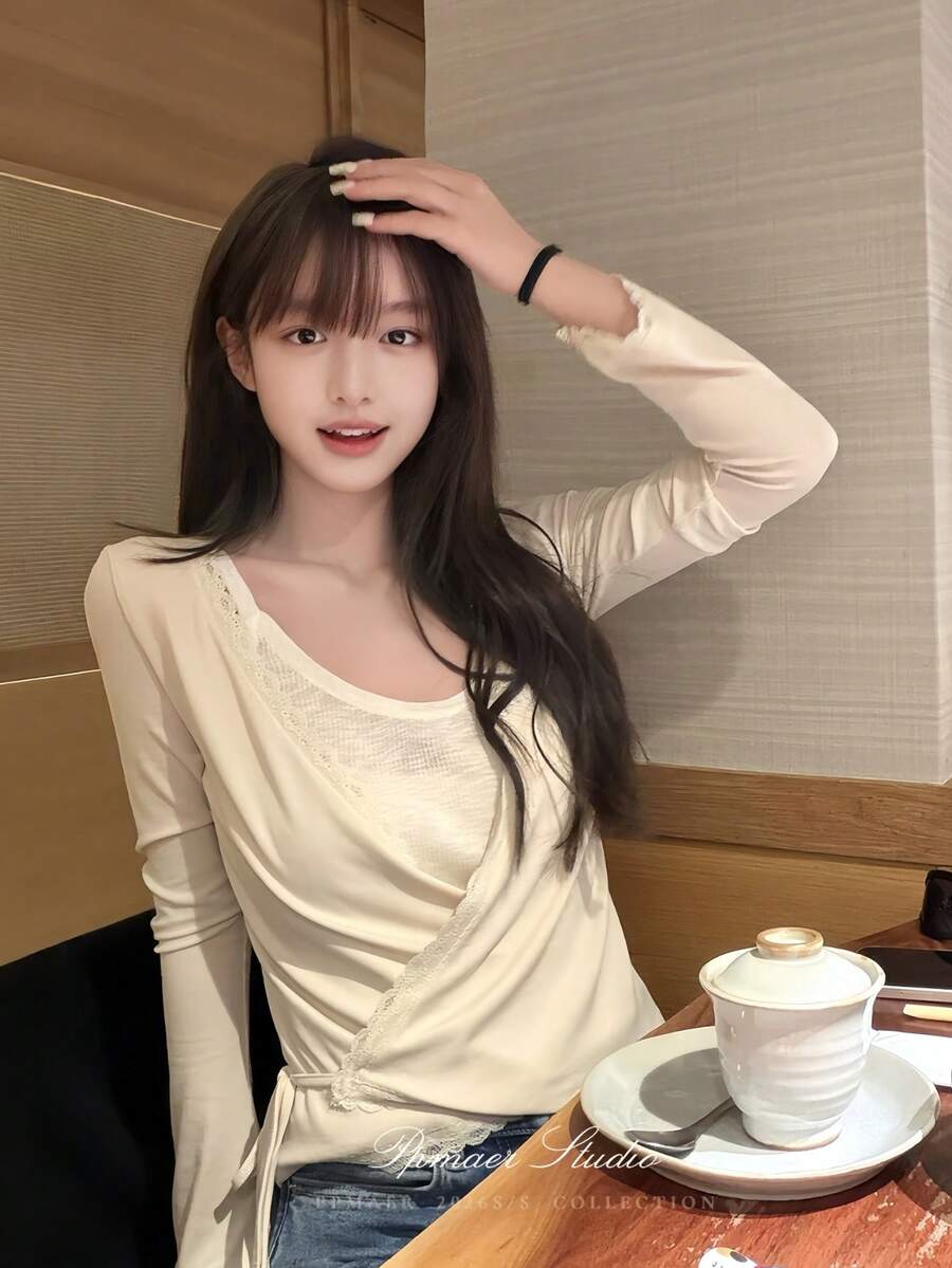 春夏女款柔軟薄款防曬開襟外套,休閒冷氣房外搭蕾絲飾邊輕便上衣,白色 - 白色 - 查看 1