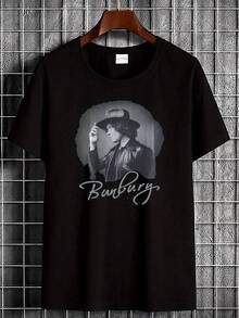 Camiseta Gráfica Vintage Bunbury para Hombre - Manga Corta, Estilo Casual Urbano con Estampado Icónico, Cuello Redondo, Corte Regular, Lavable a Máquina, Esencial para Uso Diario en Todo el - Negro - Ver 1