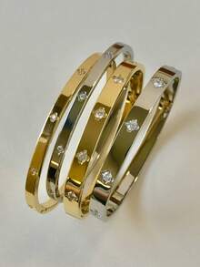 1pc Titanium Steel Bracelet, Mirror Polished, Vacuum Coated, Anti-Fading, Clover & Rhinestone Decor, Classic & Fashionable Style, Suitable For Daily Wear - Bracelet - View 3
