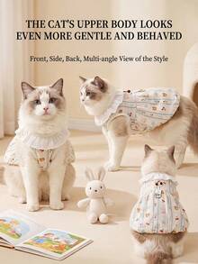 Spring/Summer Cartoon All-Over Print Double Layer Mesh Cat Clothes With Leash Attachment, Belly Wrap Tank Dress, Thin Breathable Pet Apparel - Multicolor - View 4