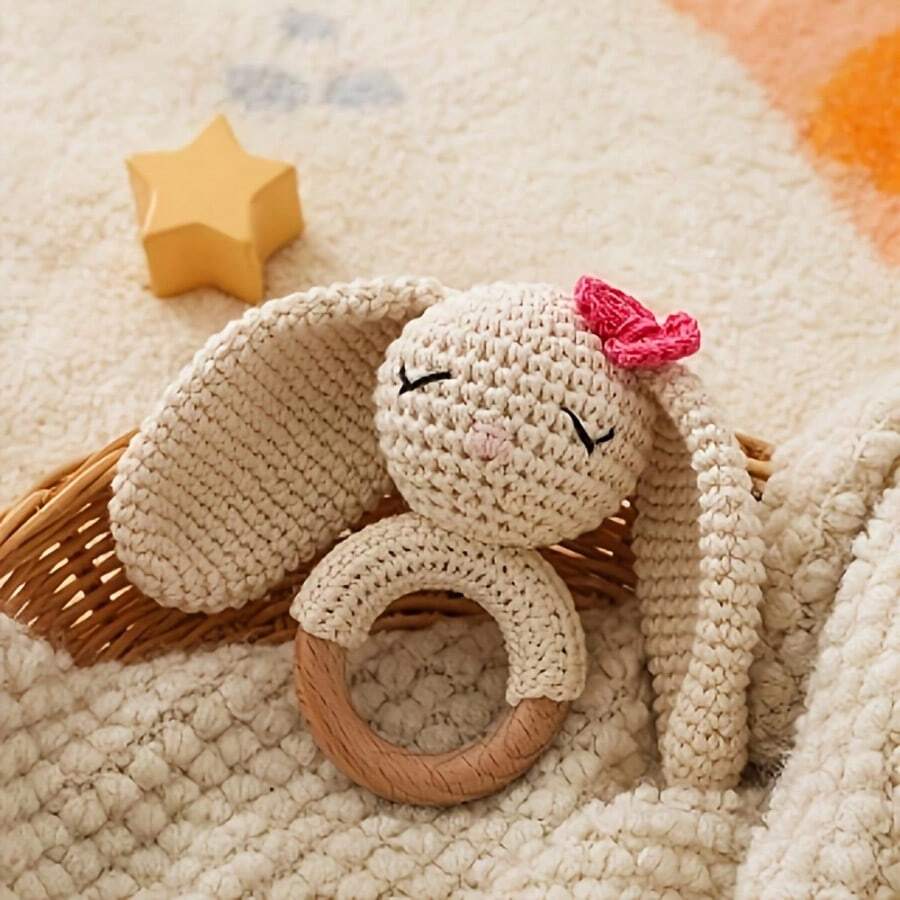 Hand-Woven Rabbit Rattle, Baby Hand Rattle, Grasping Toy, Built-In Bell, 3D Cute, Rich Details, Attract Baby's Attention, Develop Baby's Hearing, Perfect Birthday Memorial Gift, Halloween Gift, Christmas Gift For Baby - Multicolor - View 1