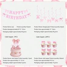 Dieses 46 Stücke Party-Dekorationsset hat ein rosa Schleifen-Thema, einschließlich 15 Wimpelbanner, 6 Flaggen, 24 kleine Picks und 1 großer Pick. Es ist perfekt für Mädchen-Geburtstagspartys, Fotohintergründe und kann auch als Geschenke und Dekorationen verwendet werden. - B - Übersicht 11